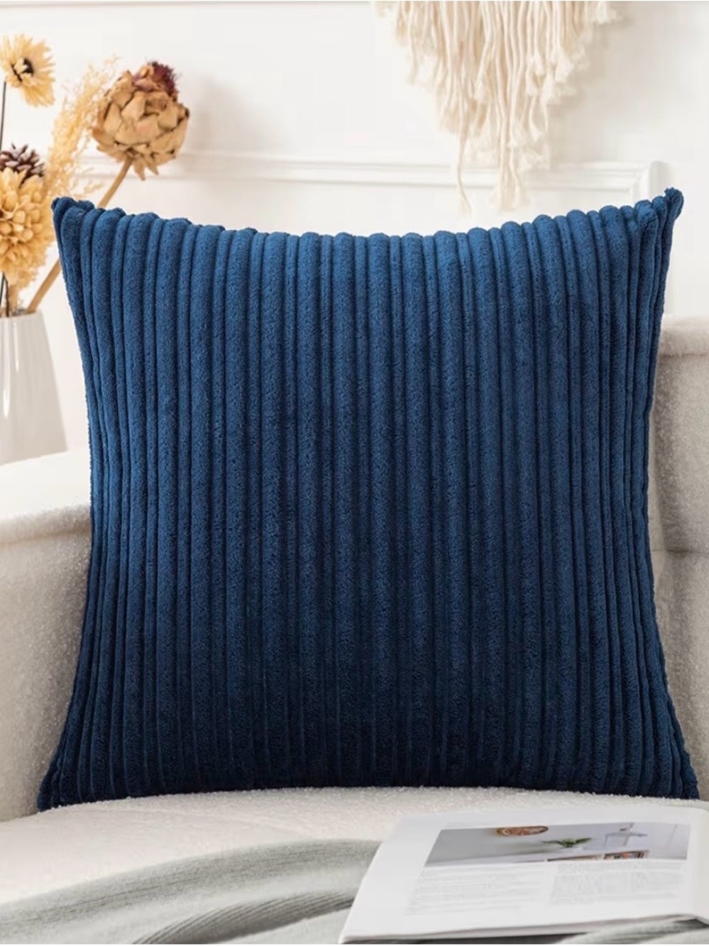 Textured Ribbed Square Throw Pillow Cover - Deep Navy